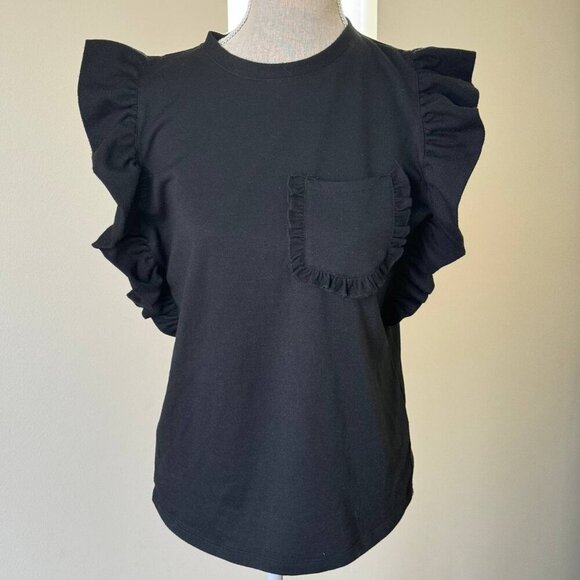 NWOT! DREW Black Oversized Top with Pocket Detail and Ruffles - Size XS - Picture 1 of 7